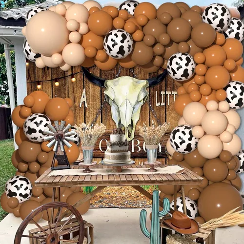 Miniatura 7 de JOGAMS Kit de guirnalda de arco de globos de vaca con 163 globos con estampado de vaca marrón desnudo para granja, vaquera occidental, temática