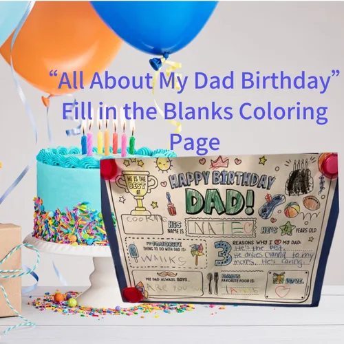 Miniatura 4 de CJ&M Página para colorear de feliz cumpleaños para papá Plantilla de relleno de todo sobre papá Actividad de cumpleaños del padre Tarjeta