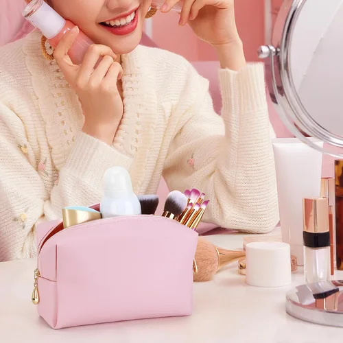 Miniatura 2 de HAOGUAGUA Bolsa de maquillaje para mujer, organizador impermeable de viaje, organizador de cosméticos para mujeres, tamaño mediano (rosa)
