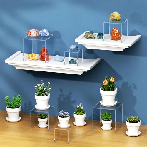Miniatura 6 de NIUBEE Juego de 2 Elevadores de Acrílico para Exhibir Figuras Funko POP, Soportes Transparentes para Pasteles para Decoraciones de Mesa de Postres