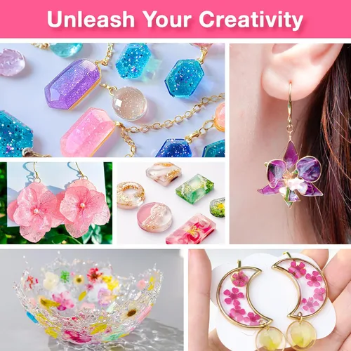 Miniatura 6 de YIEHO Kit de resina UV de 10.58 oz con luz y moldes, kit de fabricación de joyas de resina premezclada endurecida transparente mejorada