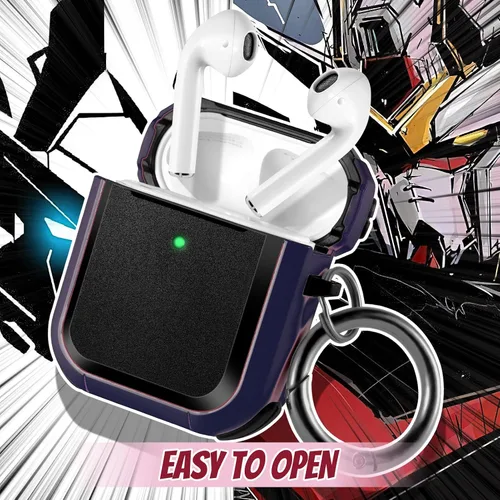 Miniatura 2 de ORIbox Funda protectora que absorbe los golpes compatible con AirPods 1 y AirPods 2, cuerpo completo resistente con llavero para AirPods, azul