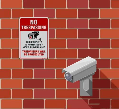 Miniatura 6 de Paquete de 2 letreros de metal grandes sin tropiezos de videovigilancia, 10 x 14 pulgadas, aluminio libre de óxido, propiedad protegida por cámara