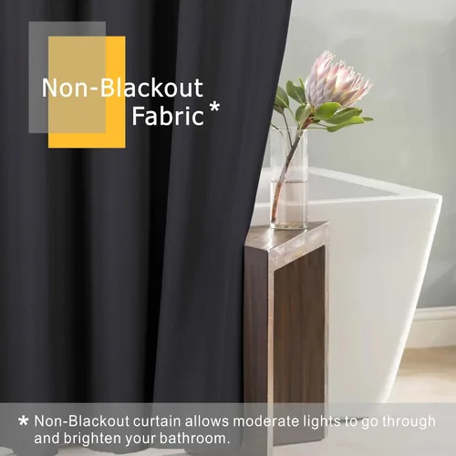 Miniatura 3 de Cortinas de ducha negras para baño: 72 pulgadas, repelente al agua, lavable, estilo lino, cortina de ducha de tela de ducha - Elegante cortina