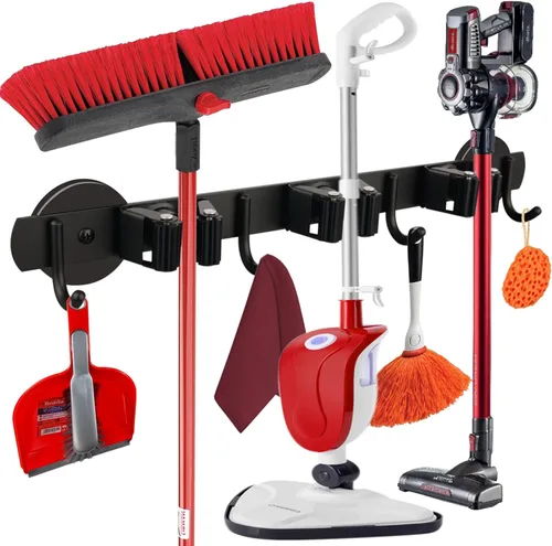 ULIBERMAGNET Soporte Magnético para Trapeador y Escoba, Soporte Magnético de Servicio Pesado Móvil para Escobas, Colgador Antideslizante Montado en