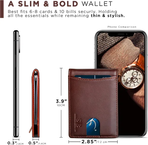 Miniatura 6 de SERMAN BRANDS RFID Blocking Slim Bifold Genuine Leather Minimalist Front Pocket Wallets for Men with Money Clip Thin Mens