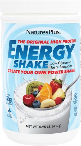 NaturesPlus Energy Shake - 0.95 libras - 0.56 oz de proteína a base de plantas por porción - Contiene enzimas que apoyan la digestión - Sin azúcar