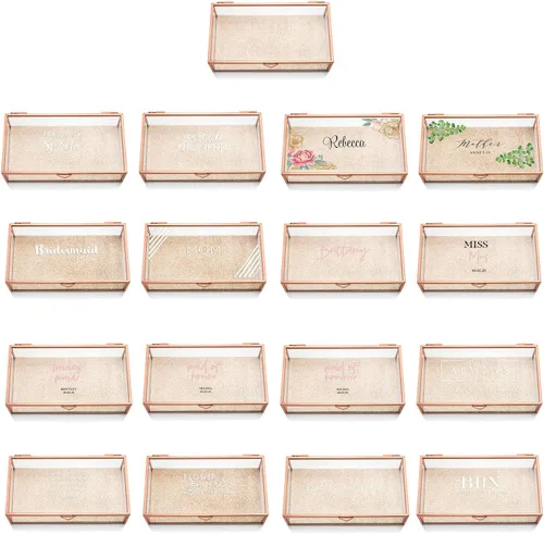 Miniatura 6 de WEDDINGSTAR Organizador de joyero de cristal rectangular grande personalizado Bordes de oro rosa - Fuente de guión