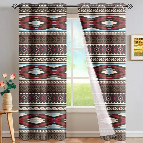 Miniatura 37 de Dreaweet African Tribal Blackout Curtains 63 Inch Long 2 Panels Set Bohemian Ethnic Geometric Grommet Top Thermal Insulated Curtains for Living Room