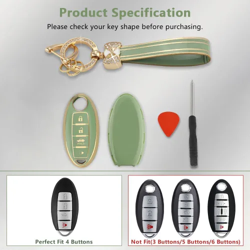 Miniatura 2 de PIFOOG Key Fob Cover Fit for Nissan 4 Button Altima Rogue Sentra Kicks Armada Murano Pathfinder Versa Titan Leaf Accessories Green Car Keys Case