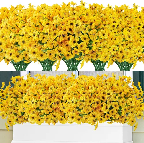 Miniatura 14 de Krissing - 48 paquetes de flores artificiales para exteriores, resistentes a los rayos UV, flores falsas de plástico sintético, plantas para jardín