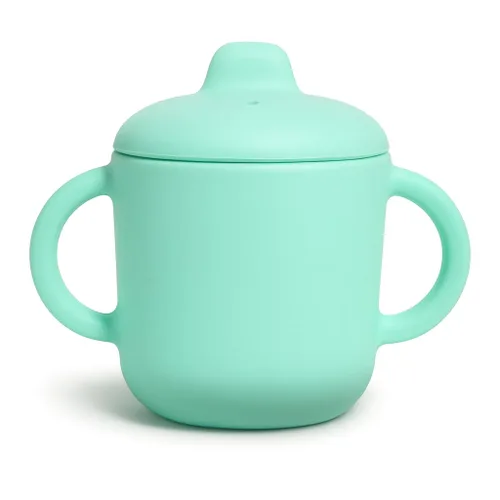 Miniatura 12 de Vasos para sorber con asas, pequeños vasos de silicona a prueba de fugas, 5 onzas, antiderrames, para niños pequeños (azul polvo)