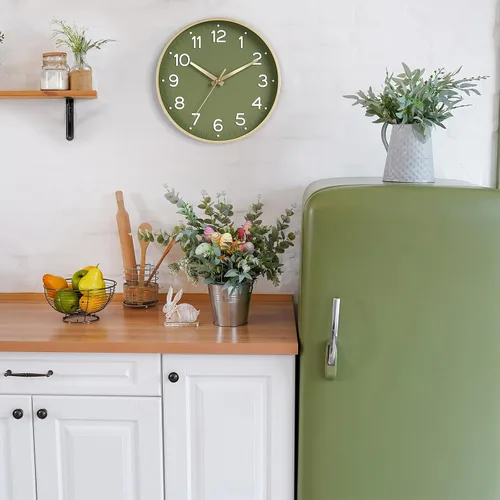Miniatura 3 de Roymnie Reloj de pared verde, 10 pulgadas, silencioso, funciona con pilas, moderno reloj analógico sin tictac, decorativo para cocina, dormitorio