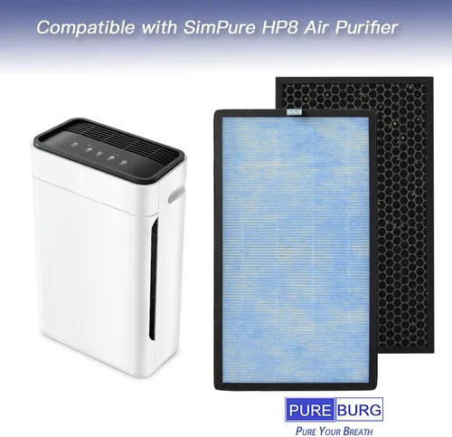 Miniatura 2 de PUREBURG Filtro de repuesto compatible con SimPure HP8 purificador de aire, paquete de 2 unidades de carbón activado HEPA H13 2 en 1 filtración de 4