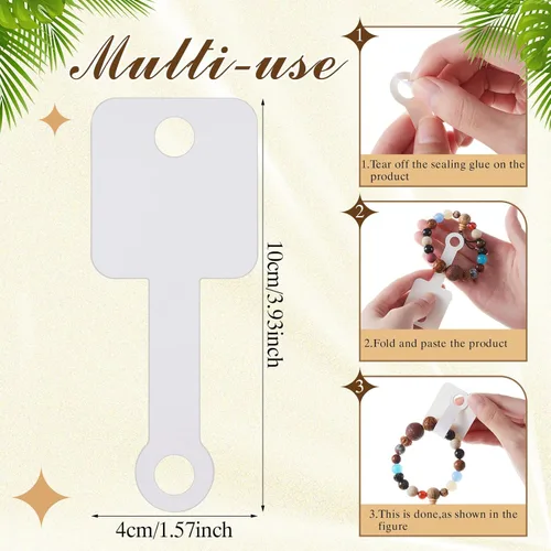 Miniatura 2 de Ctosree 1000 unidades de pulseras autoadhesivas para exhibir tarjetas, collares, tarjetas de venta para llavero, aretes, collar, banda para el Blanco