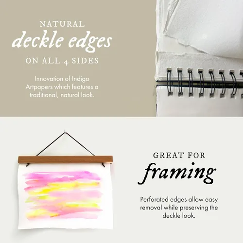 Miniatura 3 de Indigo Artpapers Papel de acuarela, 24 hojas, 6 x 9 pulgadas (140 libras/10.58 oz), trapo 100% algodón hecho a mano, prensado en frío, papel