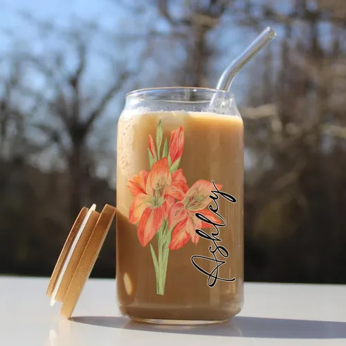 Miniatura 6 de Vasos de beber personalizados para mejor amigo con tapa de bambú y popote de cristal, con texto en inglés "I Wish You Lived Next Door", con nombre