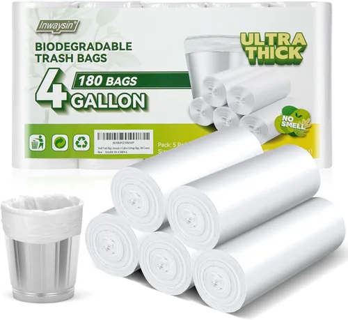 Miniatura 9 de Inwaysin - Bolsas de basura pequeñas de 1.2 galones biodegradables, 180 bolsas de basura pequeñas, sin perfume, bolsas de basura pequeñas sin