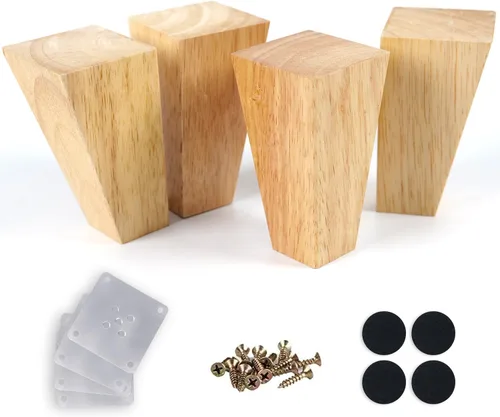 Miniatura 9 de Juego de 4 patas cónicas de madera para muebles, 4 pulgadas, redondas, sólidas, de mediados de siglo, patas de repuesto para sofá, aparador, Redondo