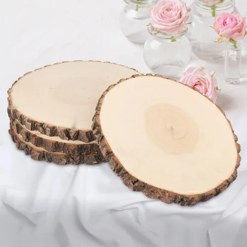 Miniatura 4 de 6 piezas de rebanadas de madera natural de 10 a 12 pulgadas, círculos de madera de Paulownia sin terminar con cortezas para posavasos, manualidades