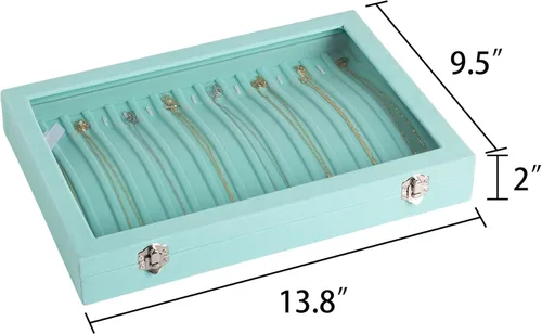 Miniatura 2 de Frebeauty Bandeja de collares de terciopelo con tapa transparente con cerradura para collares, caja organizadora de joyas para colgantes, cadenas
