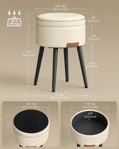 Miniatura 2 de VASAGLE Colección EKHO – Otomana de almacenamiento, taburete para silla de tocador, cuero sintético con costuras, moderno de mediados de siglo