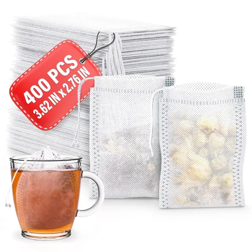 400 bolsas de té desechables para té de hojas sueltas, bolsas de té reutilizables de 3.62 x 2.76 pulgadas hechas de material no tejido sin