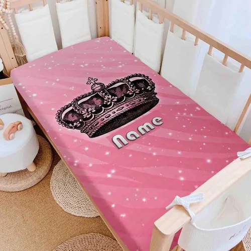 Miniatura 12 de Sábanas personalizadas para cuna para bebé niño y niña, diseño de flor de corona dorada, sábana bajera unisex para cuna para niño, suave como