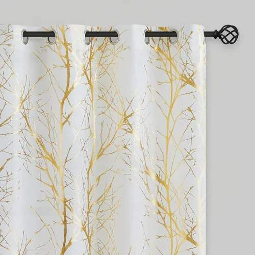 Miniatura 16 de FMFUNCTEX Cortinas de Lino Semitransparentes para Dormitorio, Cortinas Azules y Blancas de 63 Pulgadas de Largo para Sala de Estar, Cortinas de Rama
