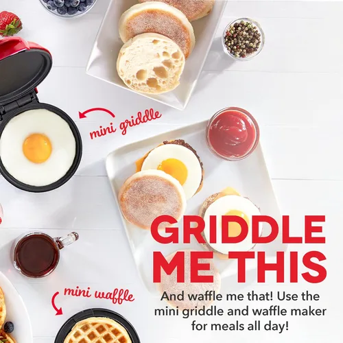 Miniatura 2 de DASH Mini Máquina para Hacer Waffles + Plancha, Paquete de 2 Máquina para Waffles + Plancha - Rojo