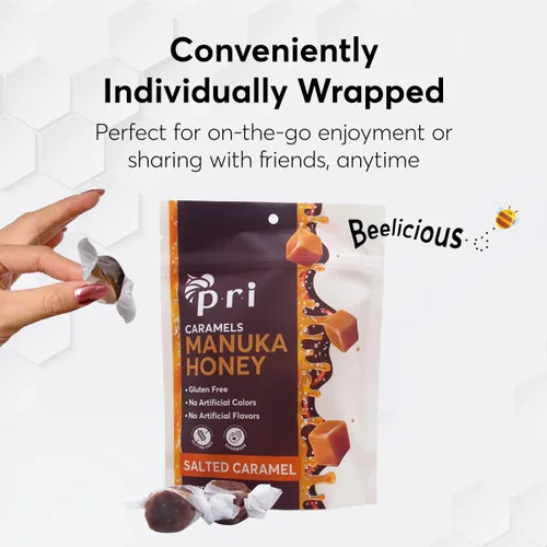Miniatura 4 de P.R.I Caramelos salados con miel de Manuka, dulce y masticable, todo natural, 4 onzas
