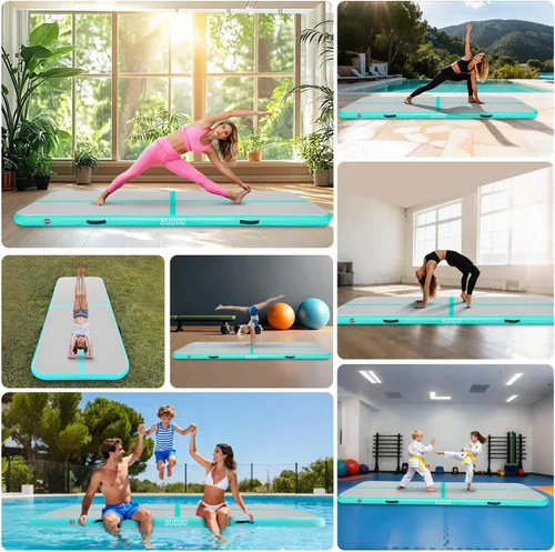 Miniatura 6 de SUDOO - Colchoneta inflable de gimnasia de 10 pies, esterilla de aire de 4" de espesor, pista de gimnasia para entrenamiento con bomba de aire Verde