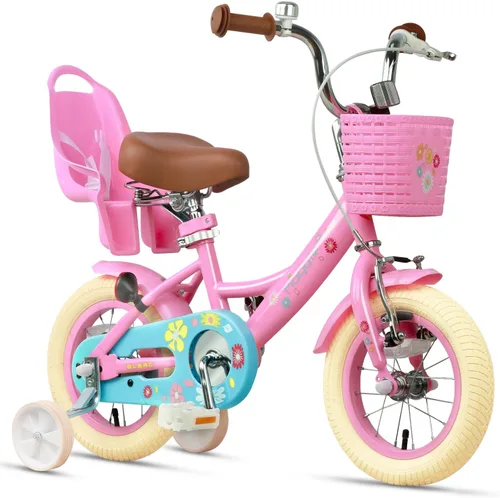 Miniatura 14 de Glerc Maggie Girls Bike, 12-20 Inch Kids Bike for 2-13 Years Old Children, Princess Style Kids Bicycle with Doll-Seat & Basket & Training Wheels