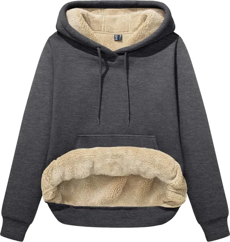 Miniatura 86 de MAGCOMSEN Sudaderas con capucha para mujer, con forro de sherpa, de vellón, para invierno, cálido, pesado, de algodón, con bolsillo