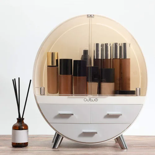 Miniatura 2 de Elegante caja organizadora de maquillaje a prueba de polvo, organizador de cosméticos mediano impermeable con cajones para cuidado de la piel