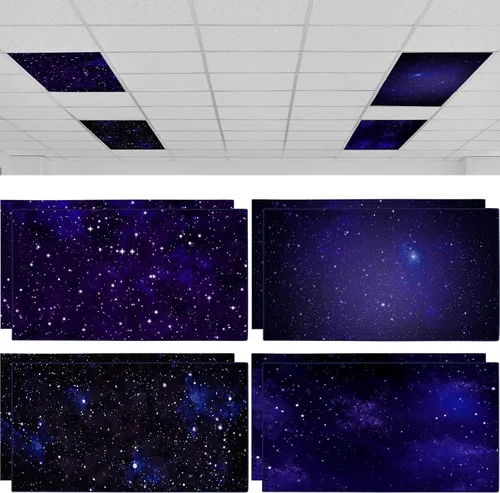 ROCEEI Paquete de 8 cubiertas de luz fluorescente, 4 x 2 pies, cubiertas magnéticas de cielo nocturno a granel para luz de techo de aula, reduce el