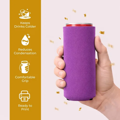 Miniatura 4 de Paquete de 12 fundas delgadas para enfriar latas, aislantes plegables de neopreno en blanco de 12 onzas, enfriadores de bebidas delgados para Surtido