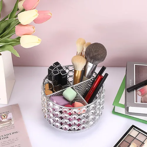 Miniatura 7 de Hipiwe Organizador de Tocador de Cristal Soporte para Brochas de Maquillaje - Organizadores Giratorios de 360° para Exhibición de Brochas Cosméticas
