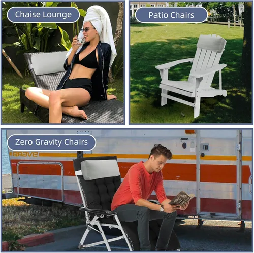 Miniatura 2 de Juego de 2 fundas de almohada para silla reclinable al aire libre, con correa ajustable, resistente al agua, para patio, jardín, playa, piscina, Gris
