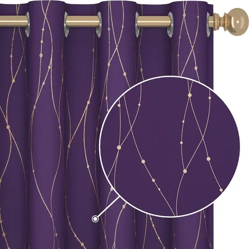 Miniatura 34 de Deconovo - Cortinas opacas con diseño dorado estampado y ojales, negro, de 42 pulgadas de ancho x 45 pulgadas de largo