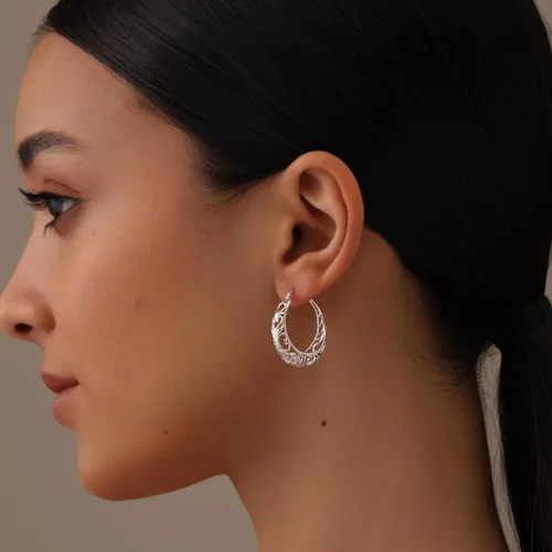 Miniatura 2 de LeCalla Aretes de aro gruesos de plata de ley 925 Aros de malla de filigrana con forma de corazón para mujer