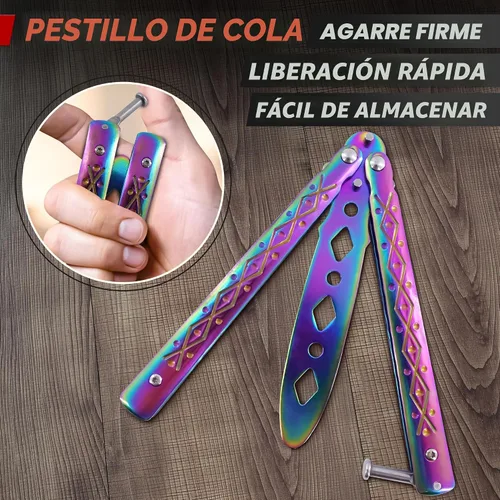 Miniatura 7 de Rainbow - Cuchillo de mariposa de práctica de 8.2 pulgadas con hoja embotada, cuchillo de mariposa de entrenamiento de metal con asas fuertes