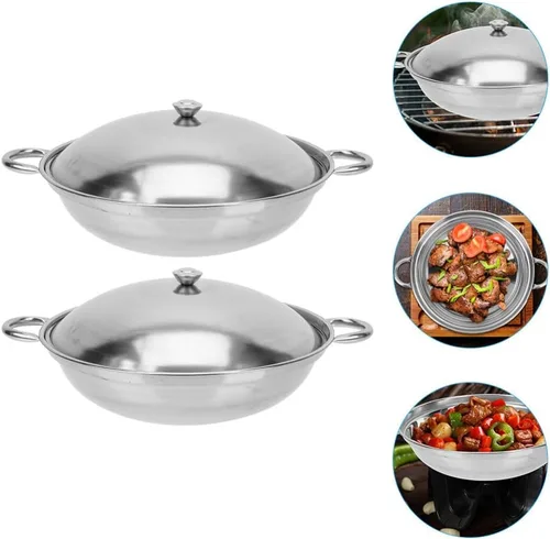 Miniatura 9 de Kichvoe Juego de ollas de cocina de acero inoxidable con asas dobles de 9.44 pulgadas, olla multiusos para cocinar platos calientes y mariscos