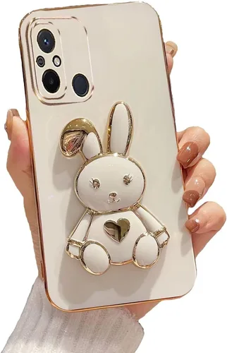 Miniatura 88 de Estuche con soporte de conejo de corazón para Xiaomi Redmi Note 10S, galvanizado suave TPU protector delgado a prueba de golpes con lindo conejito