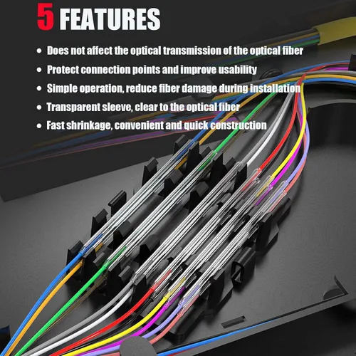 Miniatura 2 de Cable óptico de fibra termocontraíble PE transparente de 2.362 in de diámetro de 0.102 in de diámetro, manga de protección de empalme de fusión, 100