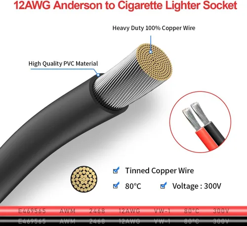 Miniatura 4 de ELFCULB Cable Conector de Anderson 12AWG a Enchufe de Encendedor de Cigarrillos, Conector de Cable de Enchufe Hembra de Encendedor de Cigarrillos