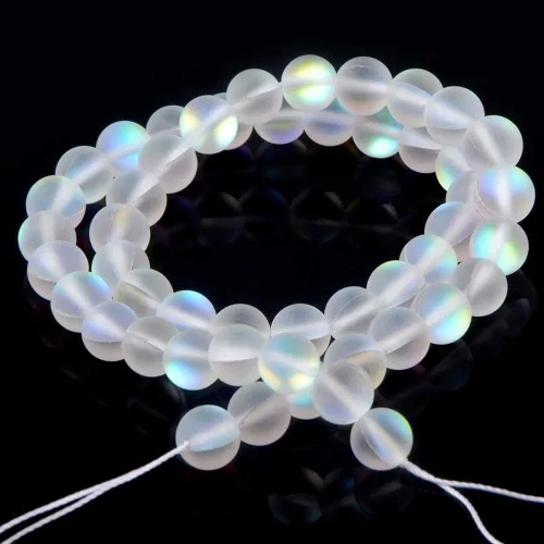 Miniatura 10 de Cuentas de cristal Aurora mate de 0.394 pulgadas (0.394 in), color marrón esmerilado con purpurina brillante, cuentas sueltas redondas sueltas
