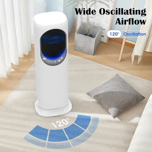 Miniatura 3 de Combo de ventilador de torre y calentador 4 en 1 con humidificación, calentador de espacio de 1800 W para uso en interiores, oscilación de 120°, 2