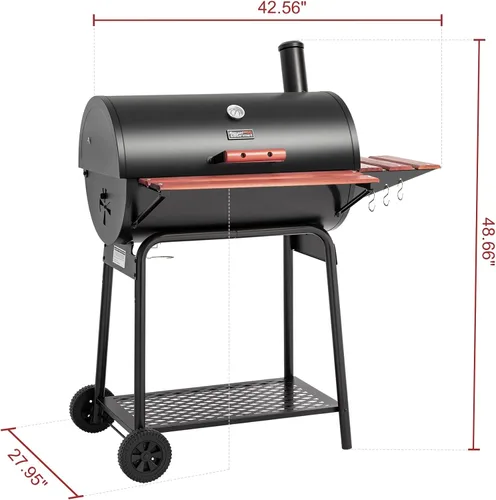 Miniatura 4 de Royal Gourmet CC1830V - Parrilla de carbón de 30 barriles con mesa lateral delantera pintada en madera, 4045 cm² de espacio de cocción