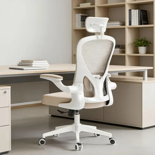 Miniatura 10 de Silla de oficina con soporte lumbar ajustable y reposabrazos abatibles, silla ergonómica de escritorio de computadora con respaldo alto con cojín